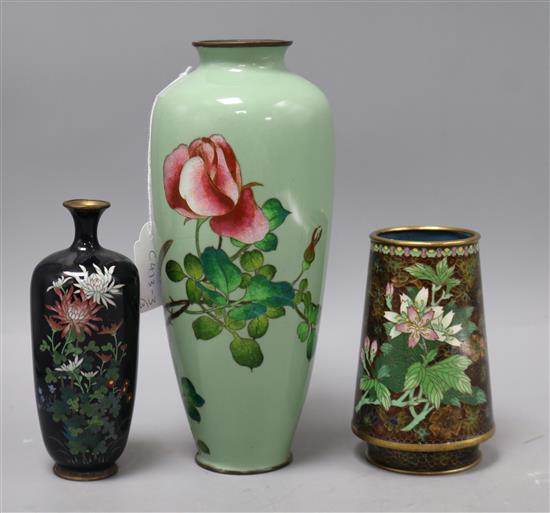 Three Japanese cloisonne items tallest 24cm